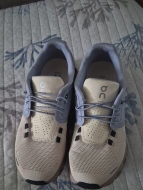 On Running Women Beige and Light Blue Cloud-Inspired Trainers